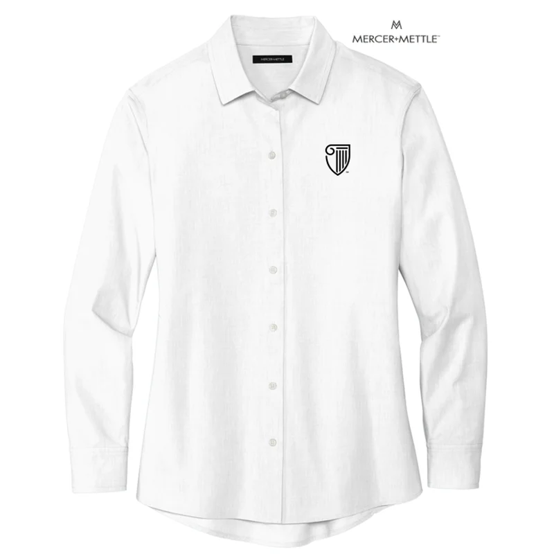 NEW STRAYER Mercer+Mettle™ Women’s Long Sleeve Stretch Woven Shirt - WHITE Terry Blend Velvet Blend Canvas Blend