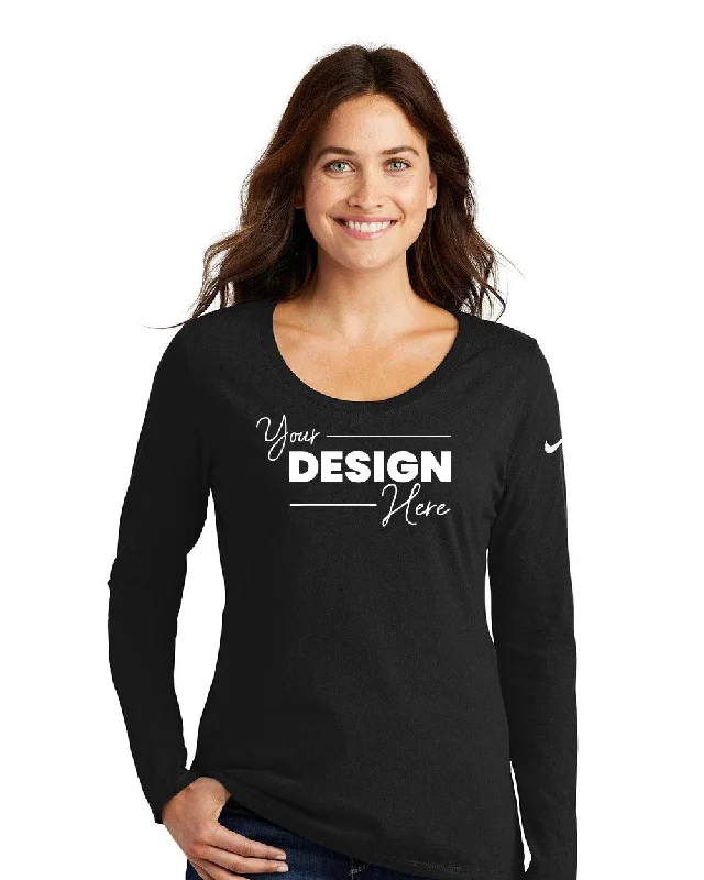 Nike Ladies Core Cotton Long Sleeve Scoop Neck T-Shirt NKBQ5235 Zippered Front Buttoned Front Snap Front