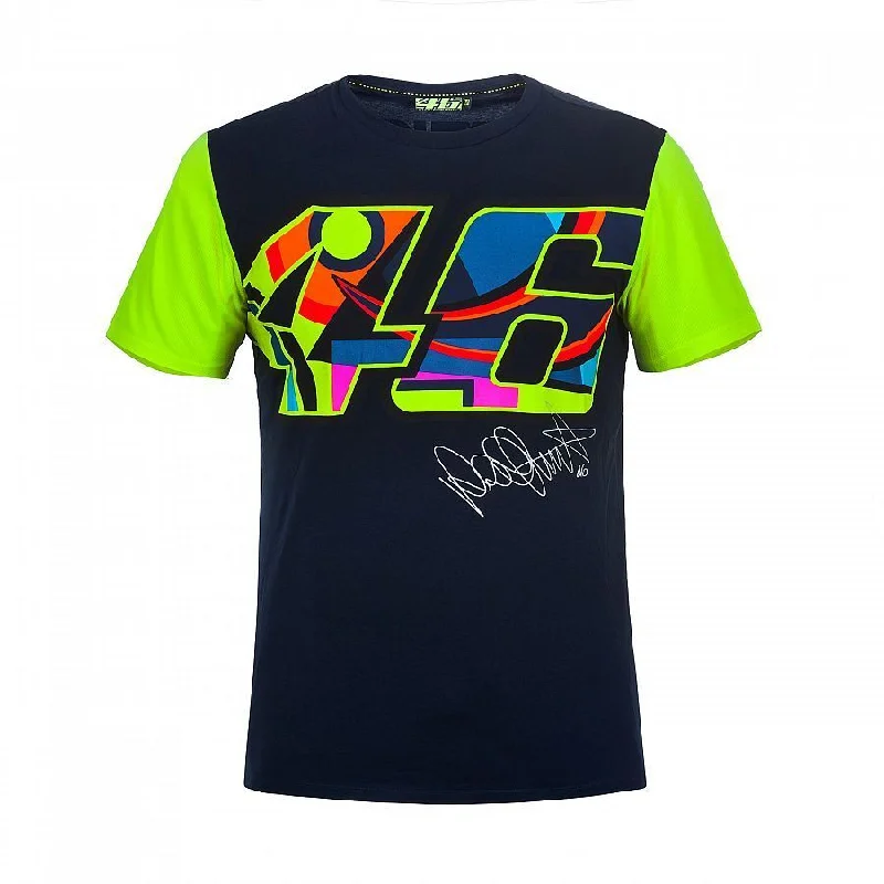 Official Valentino Rossi VR46 Blue T'shirt - Vrmts 260102 Ribbed Striped Patterned