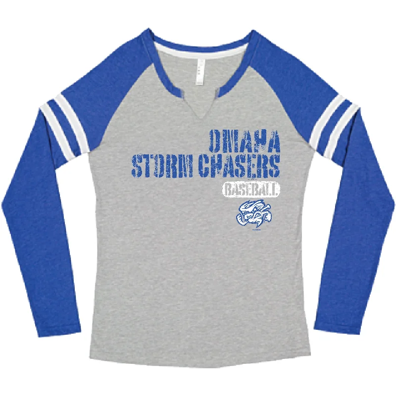 Omaha Storm Chasers Women's Bimm Ridder Heather Royal/White Historic LS Tee Hooded Caped Shawl Collar