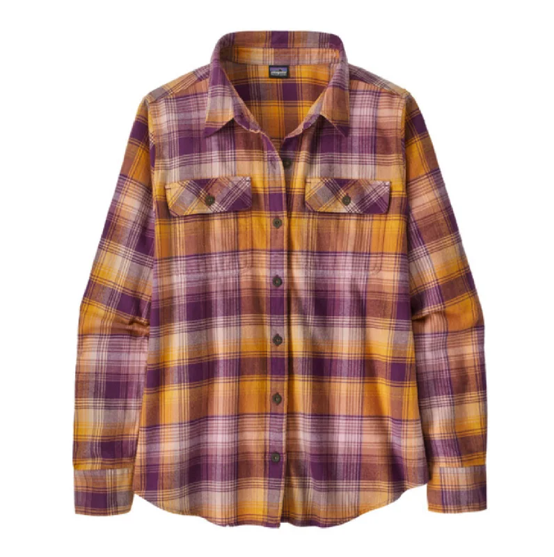 Patagonia Women's Long-Sleeved Organic Cotton Midweight Fjord Flannel Shirt - Sun Rays: Night Plum Satin Blend Silk Blend Wool Blend