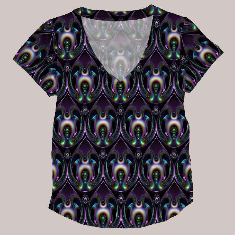 Psychedelic V-Neck Shirt (UV/RGB, Eco-Friendly, Womens) | EMERGENCE Cotton Fabric Linen Fabric Terry Fabric