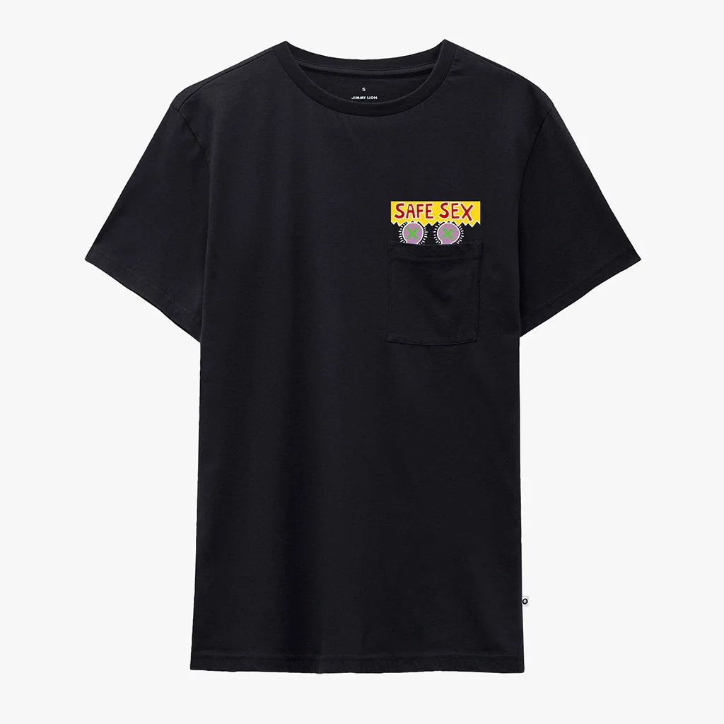 Safe Sex Pocket Tee - Black Striped Floral Plaid