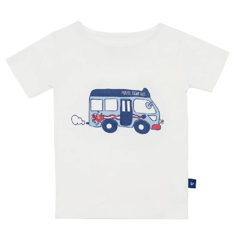 Bamboo short sleeve Tee Boy - Mini bus print Silk Blend Satin Velvet