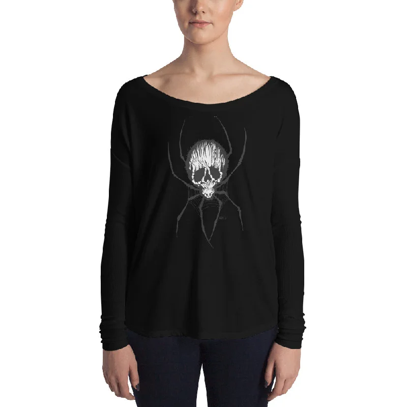 Skull Spider Ladies' Long Sleeve Tee Solid Color Striped Floral