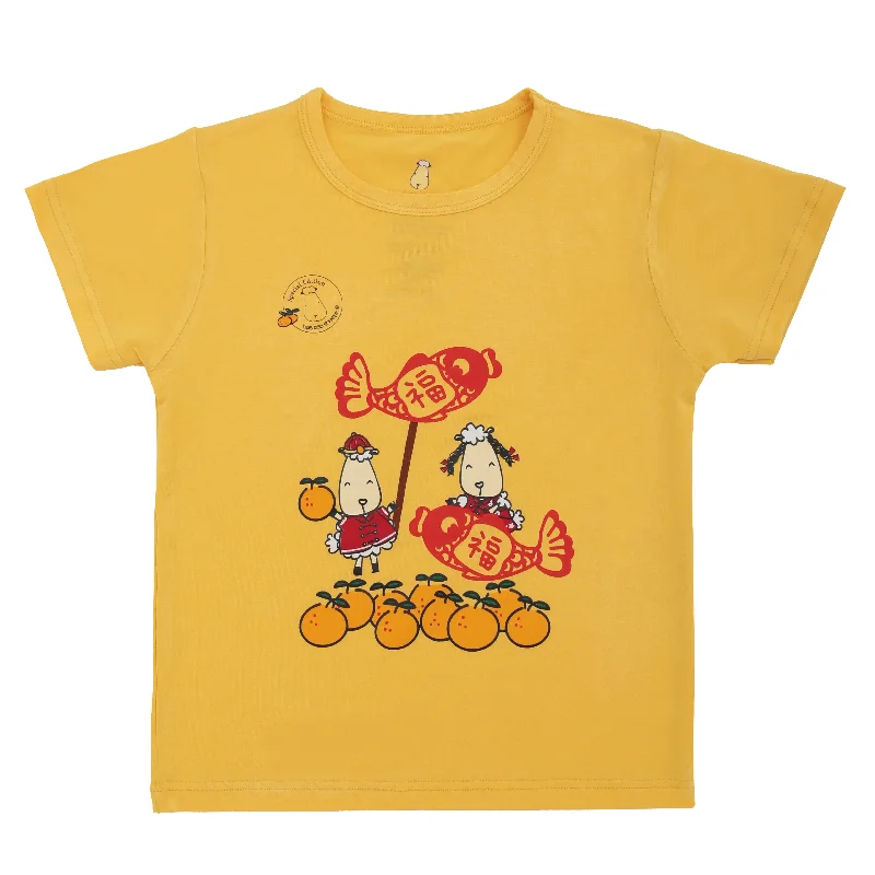 SPECIAL EDITION - Unisex Short Sleeve T-Shirt Baa Baa & Fish Yellow Welt Pockets Slit Pockets