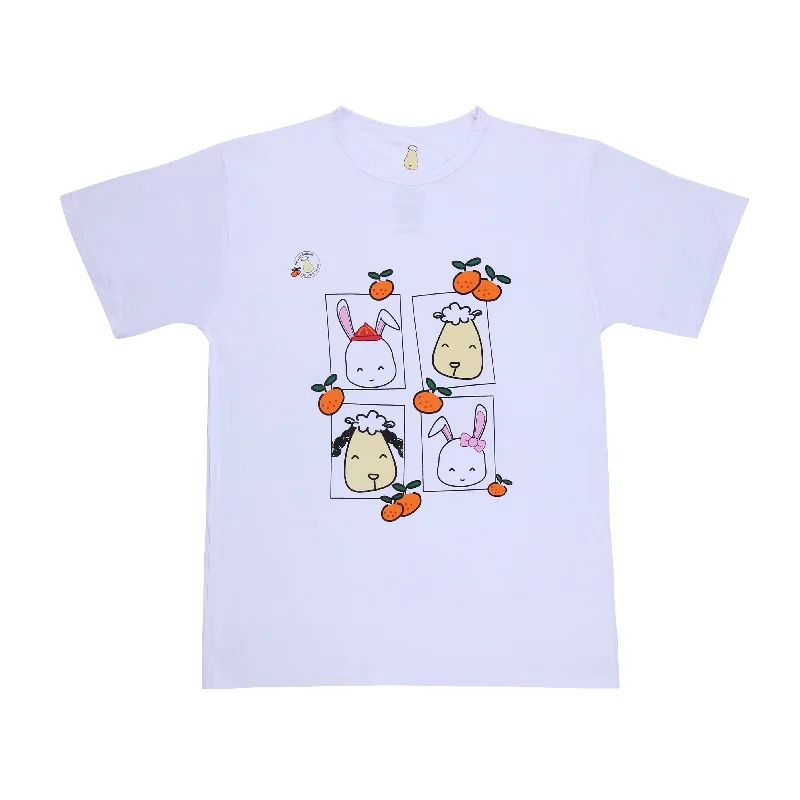 SPECIAL EDITION - Unisex Short Sleeve T-Shirt Happy Rabbit Year White Print Jacquard Patchwork