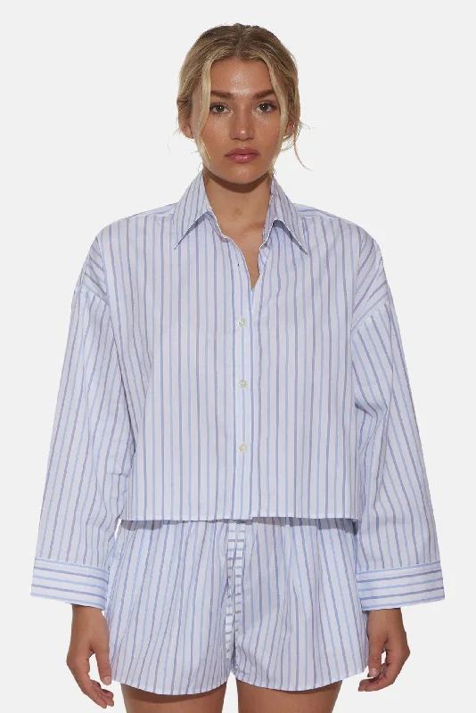 Gansett Poplin Crop Shirt Multi Stripe Collared Crew Neck Turtle Neck