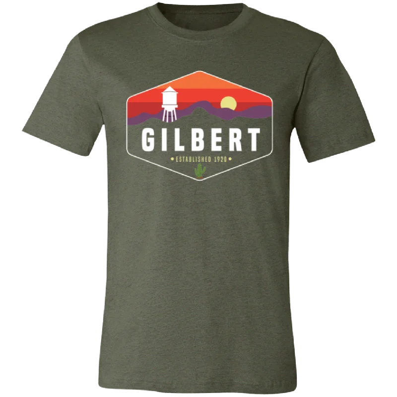 Unisex Crew Neck Shirt | Gilbert Sunset | Military Green Plaid T-Shirt Polka Dot Checkered