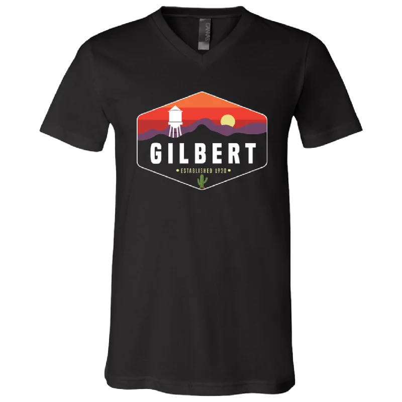 Unisex V-Neck Shirt | Gilbert Sunset | Black Welt Pockets Slit Pockets