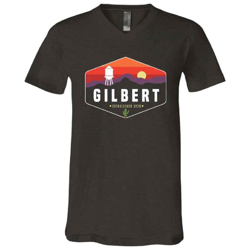 Unisex V-Neck Shirt | Gilbert Sunset | Dark Grey Heather Thin T-Shirt Open Front Quick Dry