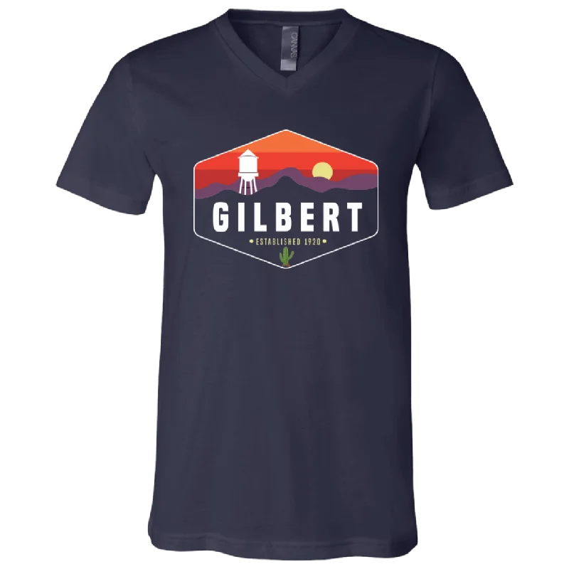 Unisex V-Neck Shirt | Gilbert Sunset | Navy Solid Print Embellished