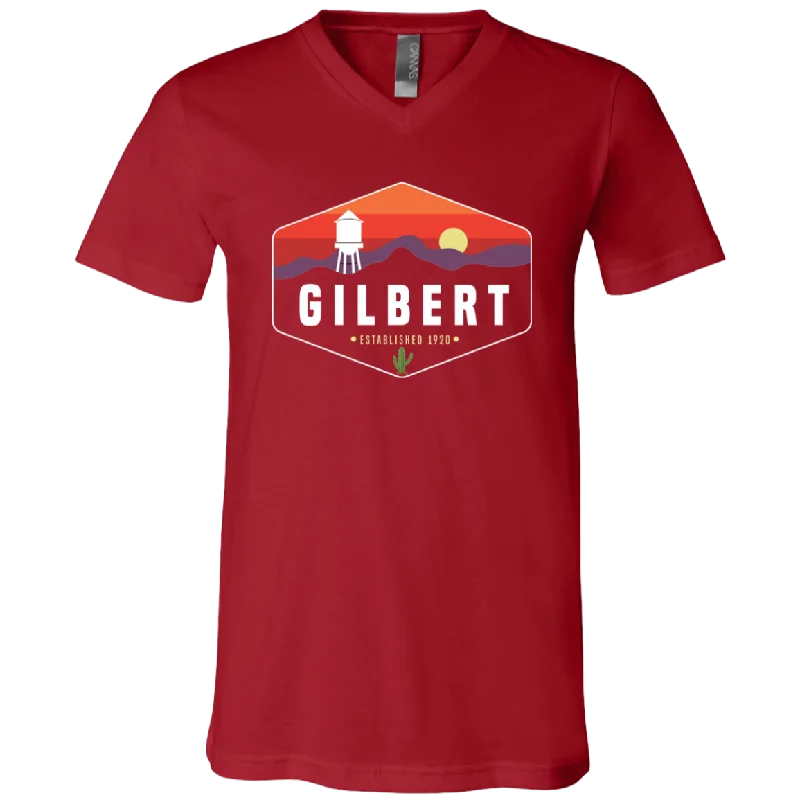 Unisex V-Neck Shirt | Gilbert Sunset | Red Mesh Canvas Denim