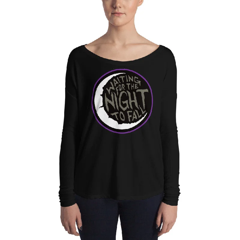 Waiting for the Night to Fall Ladies' Long Sleeve Tee Solid Print Embellished