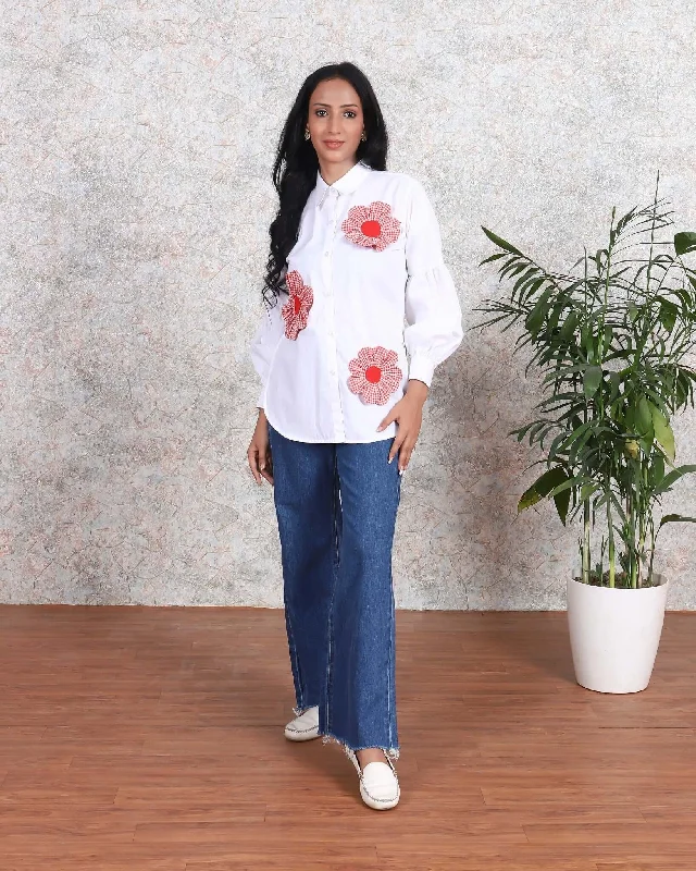 White Cotton Shirt Spandex Blend Rayon Blend Denim Blend