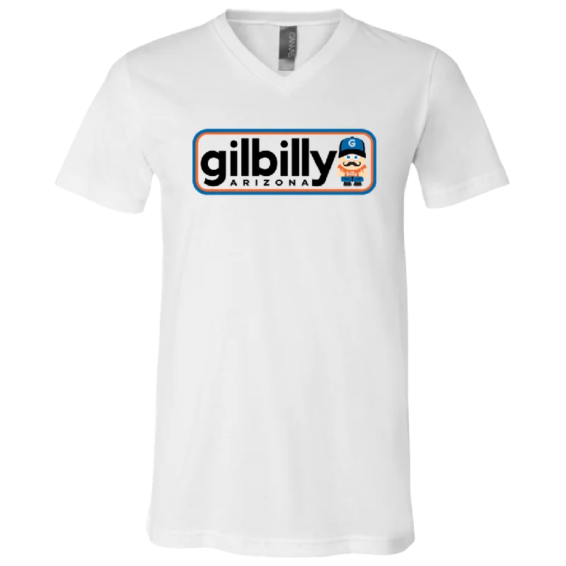 Unisex V-Neck Shirt | Gilbilly Logo | White Thin T-Shirt Open Front Quick Dry