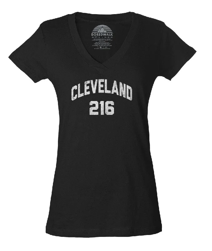 Women's Cleveland 216 Area Code Vneck T-Shirt Graphic Embroidered Appliqued