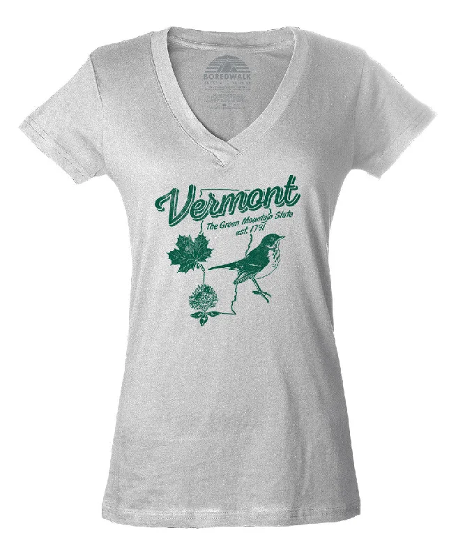 Women's Vintage Vermont Vneck T-Shirt Chenille Blend Fleece Blend Nylon Blend