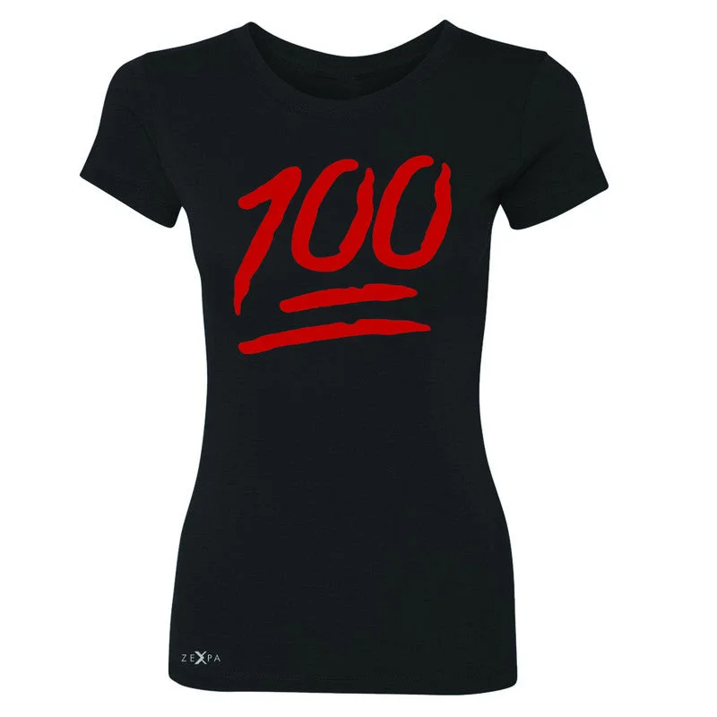 Zexpa Apparel™ Emoji 100 Red Logo  Women's T-shirt Funny Cool Tee Welt Pockets Slit Pockets Flap Pockets