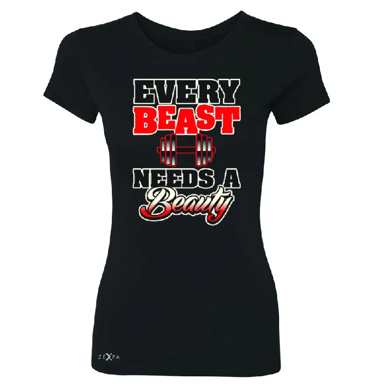 Zexpa Apparel™ Every Beast Needs A Beauty Valentines Day Women's T-shirt Couple Tee Basic T-Shirt Crew Neck Short Sleeve