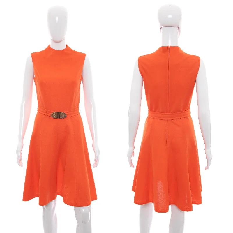 1960's Gay Gibson Orange Mini Dress Size S Chic Mini Dress with V-Neck