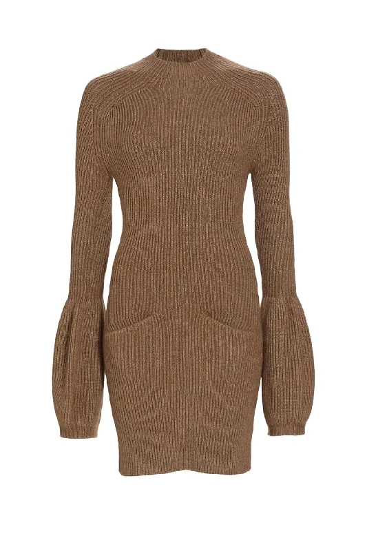 Alexander Wang Knit Mini Dress - Dark Oatmeal Melange Chic Mini Dress with V-Neck