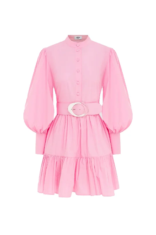 Alexandra Belted Mini Dress Bubblegum by Leo Lin Fashionable Denim Mini Dress