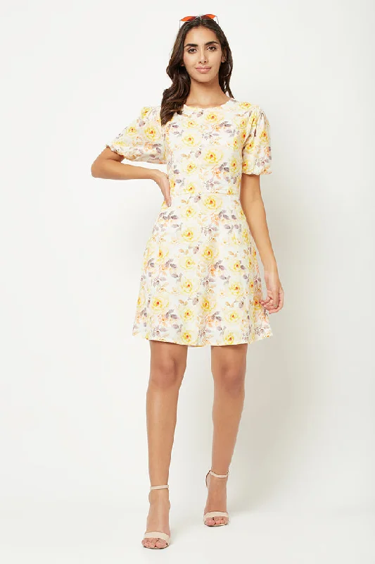 Blossoming  Linen Mini Dress Fashionable Mini Dress with Frills