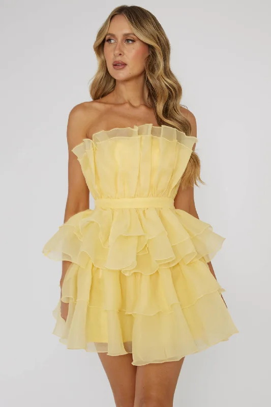 Bon Bon Tiered Chiffon Mini Dress Yellow Fashionable Lace Mini Dress