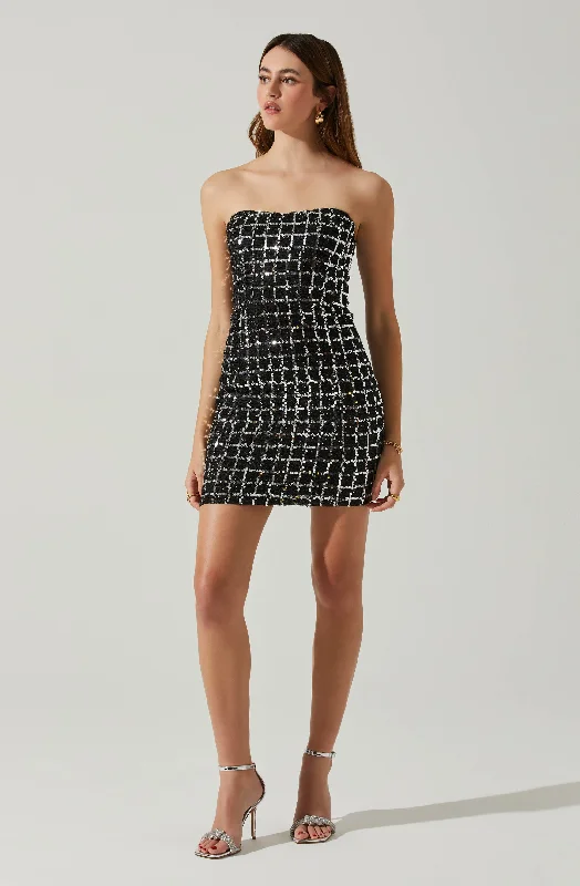 Carmen Strapless Sequin Mini Dress Stylish Plaid Mini Dress