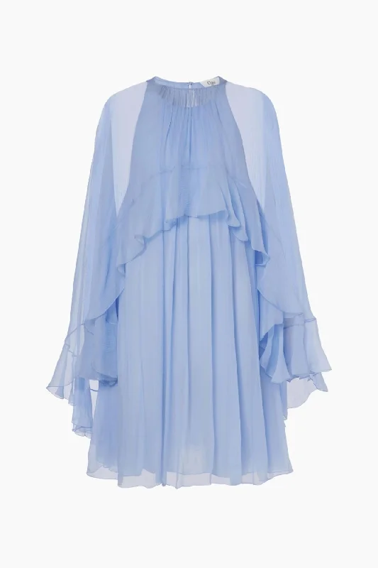 Chloé Ruffled Silk Mini Dress - Idyllic Blue Cozy Cowl Neck Mini Dress