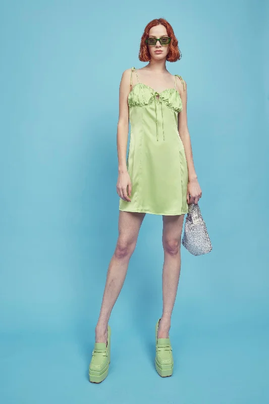 Petite Lacey Gathered Bust-Cup Mini Dress - Green Comfortable Off-Shoulder Mini Dress