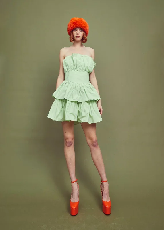 Gemma Bandeau Ruffle Mini Dress - Green Elegant Satin Lace Mini Dress