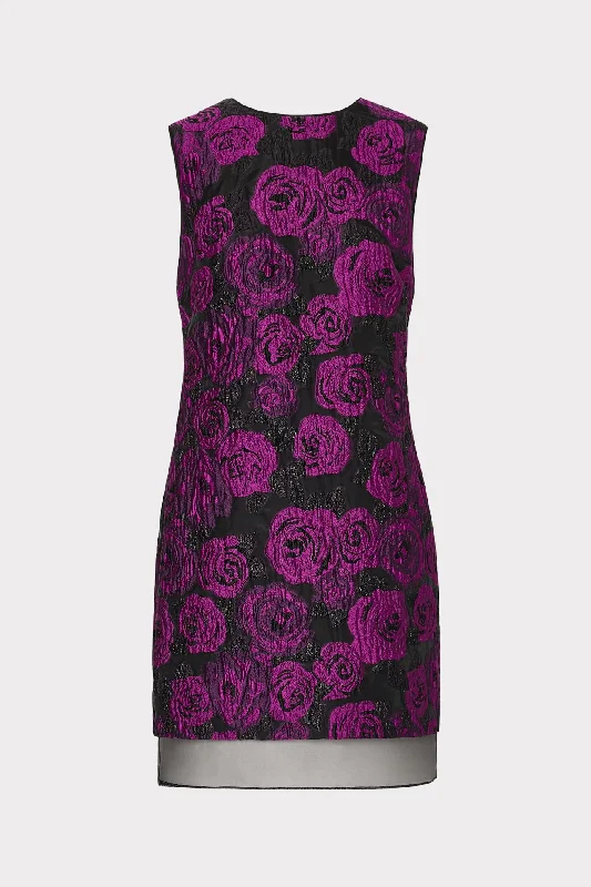 Ilectra Rose Jacquard Shift Mini Dress Cozy A-Line Mini Dress