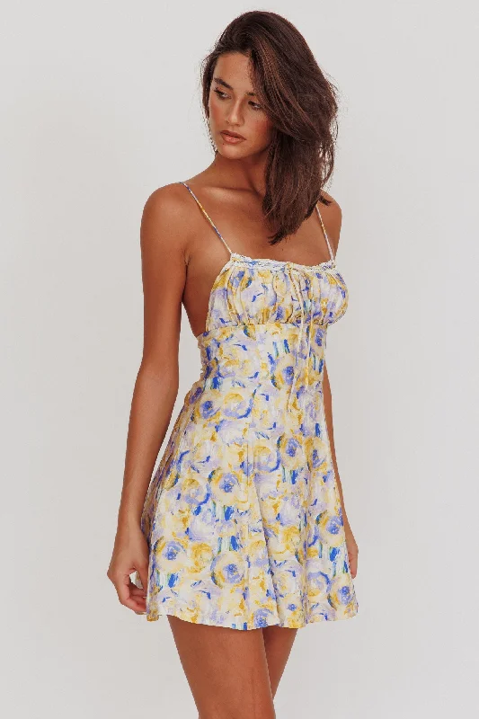 Lead The Way Abstract Print Mini Dress Yellow Trendy Tulle Mini Dress