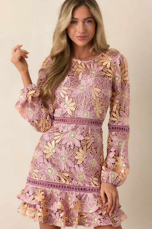 Let's Go Places Mauve Floral Embroidered Mini Dress Cozy Wraparound Mini Dress