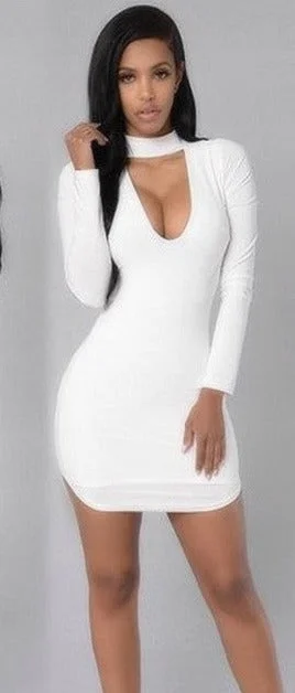 Mini Dress | Bodycon Deep V Short Dress White Comfortable Ruffle Mini Dress