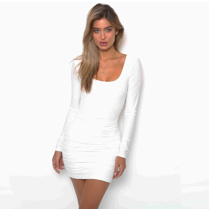 Mini Dress | Hip Dress Backpak White Fashionable Pleated Mini Dress