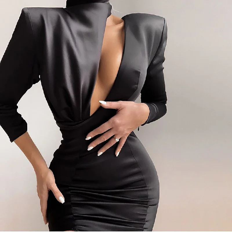 Mini Dress | Long sleeve Cutout Elegant Silk Mini Dress