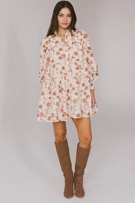 Parlor Floral Embroidered Mini Dress Cozy Cowl Neck Mini Dress