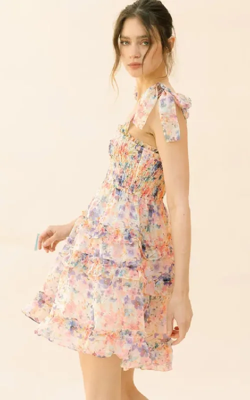 Storia - Multicolor Floral Print Mini Dress Comfortable Linen Mini Dress