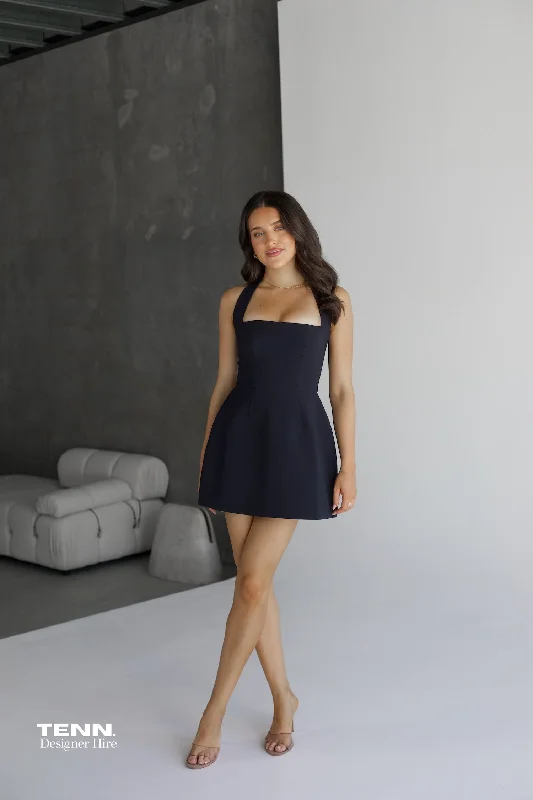 Structured Mini Dress - Navy Trendy Crossover Mini Dress