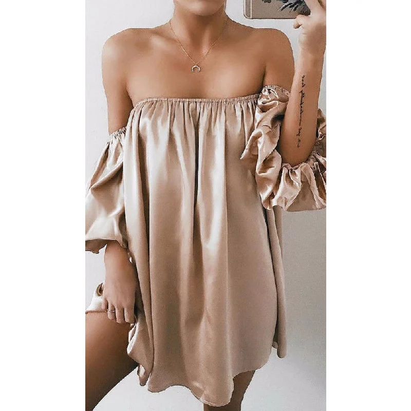 Summer Dress Women Sexy Strapless Off Shoulder Loose Casual Elegant Evening Party Holiday Mini Dress Sundress Fashion Clothing Trendy Camisole Mini Dress