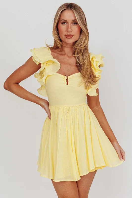 Sunday Dreams Ruffle Strap Mini Dress Yellow Chic Bohemian Mini Dress