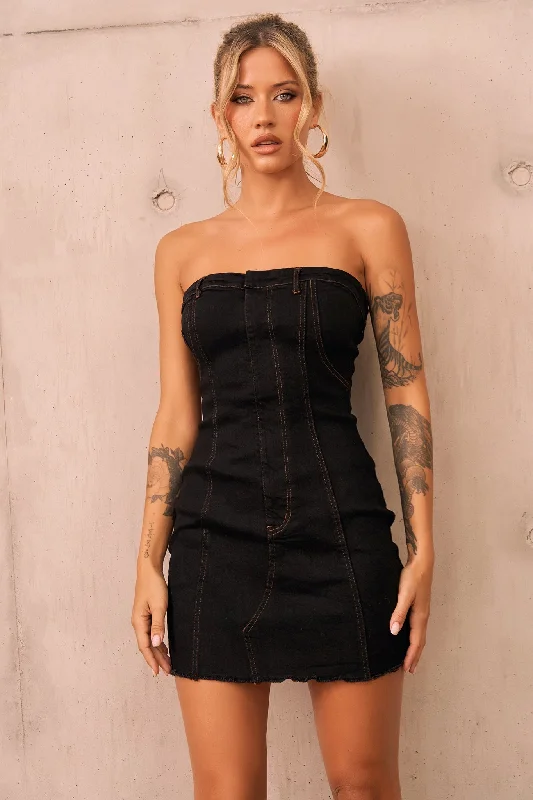 Sunrays Denim Mini Dress - Black Elegant Tulle Mini Dress