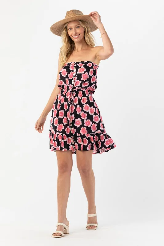 The Ryden Mini Dress - Lanai Floral Black Stylish Ribbed Mini Dress