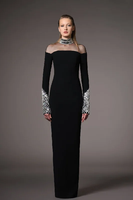 Crepe dress featuring crystal embellishments