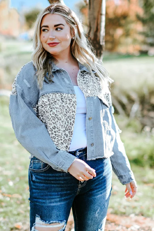 Long Sleeve Button-down Denim Leopard Print Jean Jacket Print Jacket Jacquard Jacket Embroidered Jacket