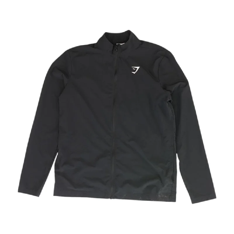 Black Solid Active Jacket Tiered Jacket Buttoned Jacket Zippered Jacket