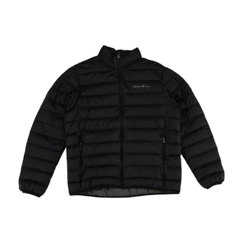 Black Solid Puffer Jacket A-Line Jacket Boat Neck Shawl Collar